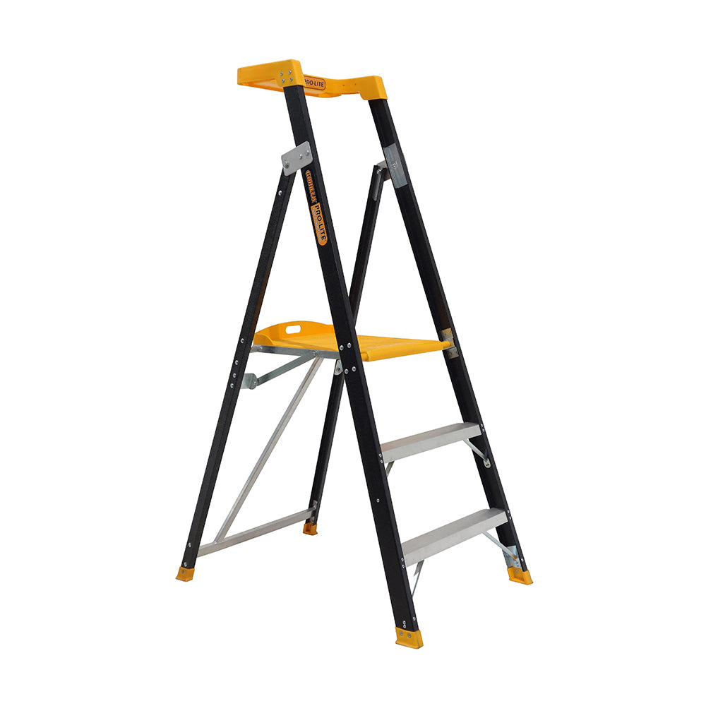 Gorilla - Platform ladder 3 Step (0.85m) Pro-Lite Fibreglass 150kg Industrial | FPL003-PRO