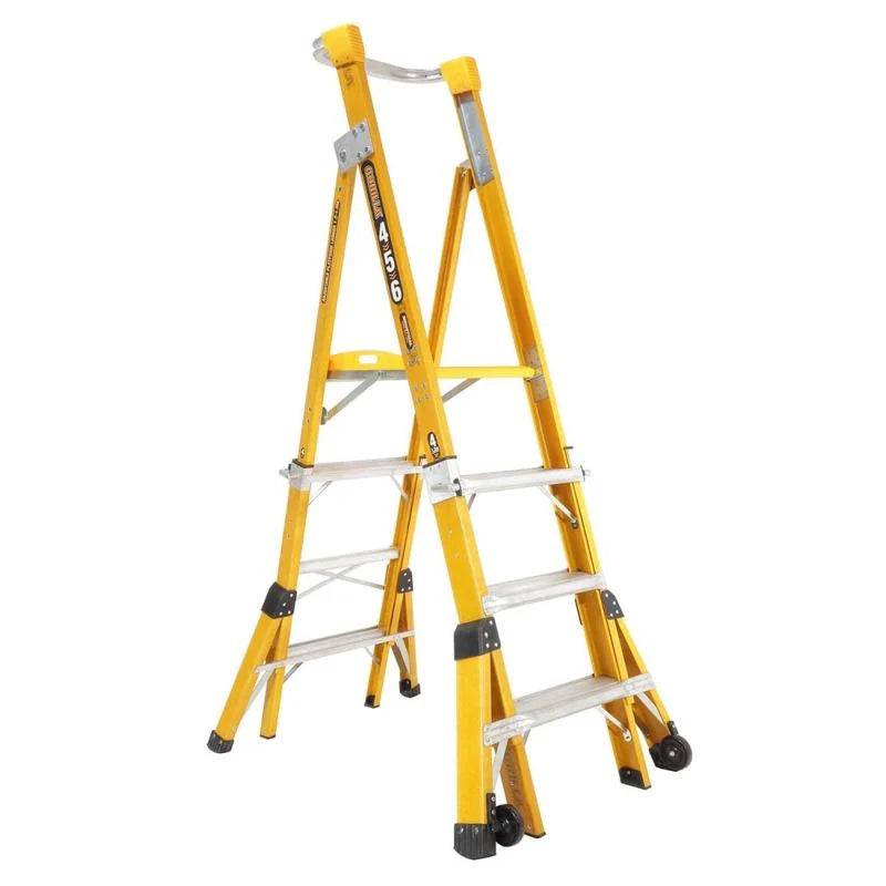 Gorilla - Adjustable height platform ladder 2.1-2.4m (5-6-7-8ft) Fibreglass 150kg Industrial | FPL0508-I
