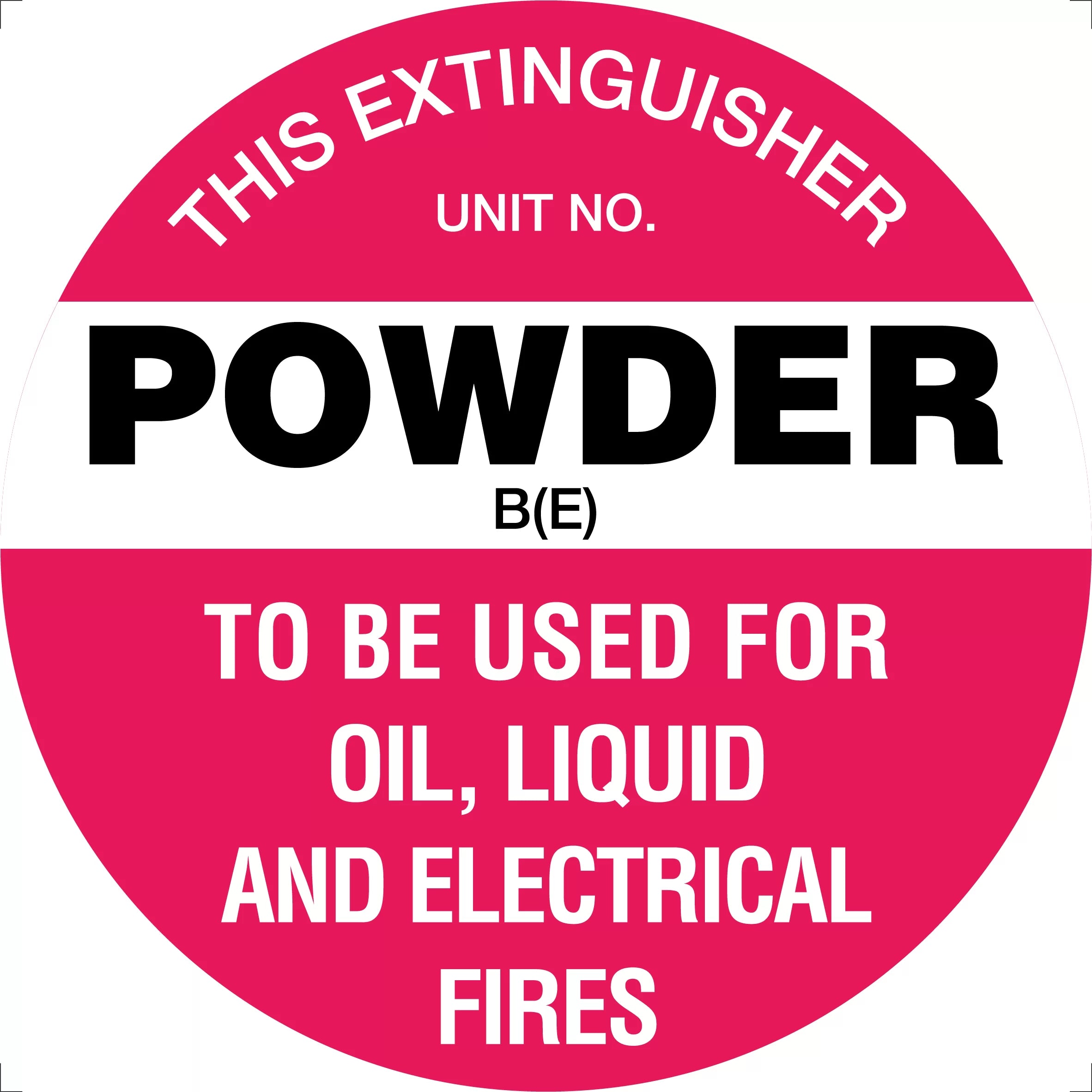 Uniform Safety Signs - 200mm Disc - Poly - Fire Extinguisher Marker - Powder B(E) (White) | FRL06P