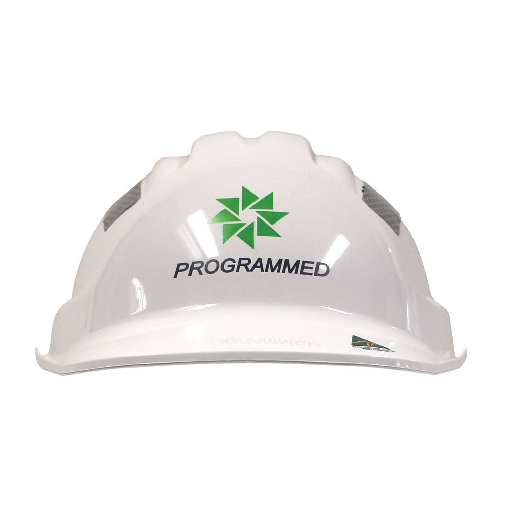 Frontier -  H/Hat White Vented With Programmed front logo and Zero Harm rear logo + RT3 Refl Tape | 9322297301716