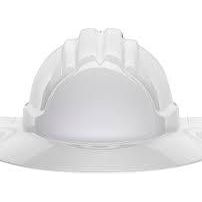 Frontier -  Frontier Tuffgard Broad Brim Unvented Hard Hat Miners bracket ratchet harness White | 9322297222387