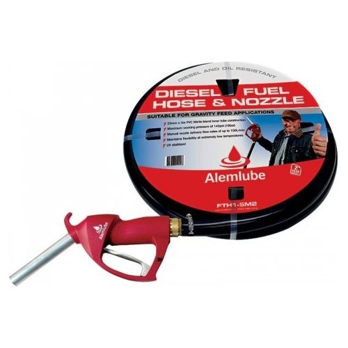 Alemlube - 5M X 1" Diesel Farm Tank Hose With Hose Barbs And Manual Nozzle Kit | FTH1-5M2