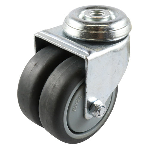 EHI - 75mm Grey Rubber Twin Wheel Bolt Hole Castor | G21A33K75