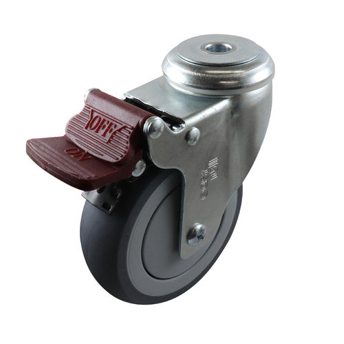 EHI - 100mm Grey Rubber Bolt Hole Brake Castor | G61TZ44K100