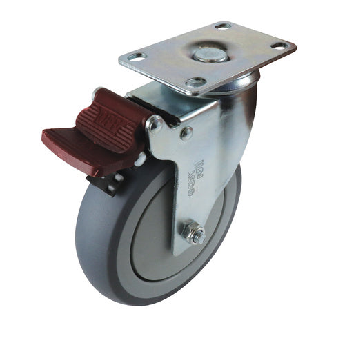 EHI - 125mm Grey Rubber Swivel Plate Brake Castor | G62TZ44K125