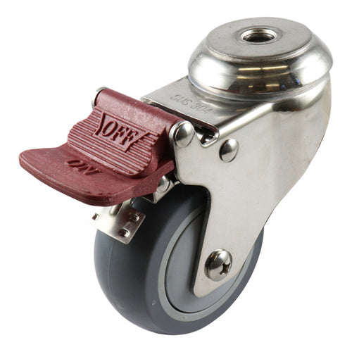 EHI - SS 75mm Grey Urethane Bolt Hole Brake Castor | G71TS63K75