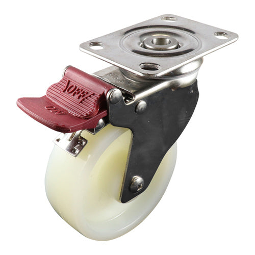 EHI - SS 100mm White Nylon Swivel Plate Brake Castor | G72TS48G100