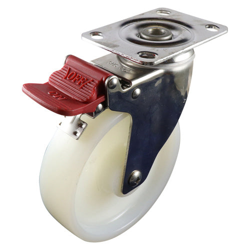 EHI - SS 125mm White Nylon Swivel Plate Brake Castor | G72TS48G125