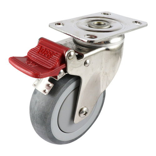 EHI - SS 100mm Grey Rubber Swivel Plate Brake Castor | G72TS62K100