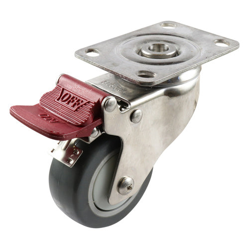 EHI - SS 75mm Grey Rubber Swivel Plate Brake Castor | G72TS62K75