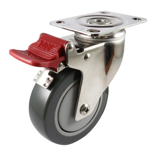 EHI - SS 100mm Grey Urethane Swivel Plate Brake Castor | G72TS63K100
