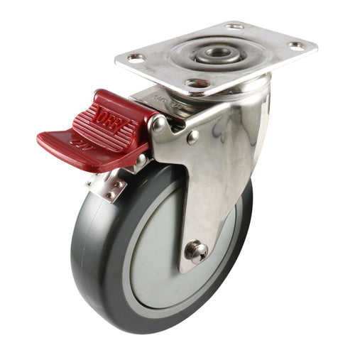 EHI - SS 125mm Grey Urethane Swivel Plate Brake Castor | G72TS63K125