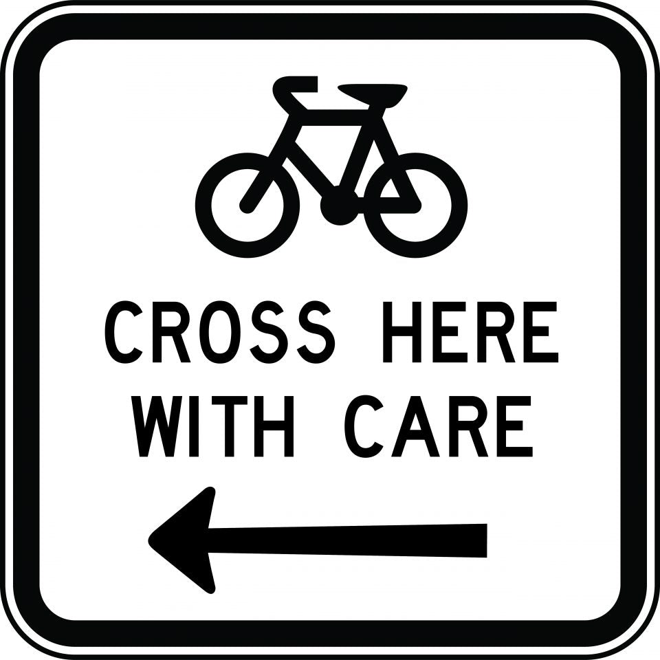 Uniform Safety Signs - 900x900mm - Aluminium - Class 1 - Reflective - Bicycles Cross Here With Care Left | G9-63(L)