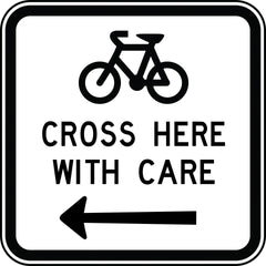 Uniform Safety Signs - 900x900mm - Aluminium - Class 1 - Reflective - Bicycles Cross Here With Care Left | G9-63(L)