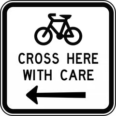 Uniform Safety Signs - 900x900mm - Aluminium - Class 1 - Reflective - Bicycles Cross Here With Care Right | G9-63(R