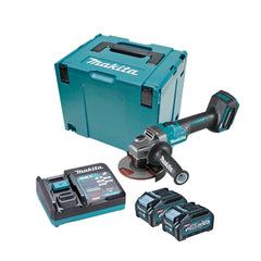 Makita Tools - 40V Max Brushless 125mm (5") Angle Grinder Slide Switch - Includes 2 x 4.0Ah Batteries Single Port Rapid Charger & Makpac Case Type 4 | GA005GM201