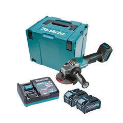 Makita Tools - 40V Max Brushless 125mm (5") Angle Grinder Paddle Switch - Includes 2 x 4.0Ah Batteries Single Port Rapid Charger & Makpac Case Type 4 | GA013GM201