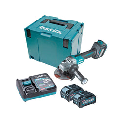 Makita Tools - 40V Max Brushless AWS* 125mm (5") Angle Grinder Slide Switch Variable Speed - Includes 2 x 4.0Ah Batteries Single Port Rapid Charger & Makpac Case Type 4 *AWS Receiver sold separately (198901-5) | GA023GM201