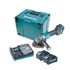 Makita Tools - 40V Max Brushless AWS* 125mm (5") Angle Grinder Paddle Switch Variable Speed - Includes 2 x 4.0Ah Batteries Single Port Rapid Charger & Makpac Case Type 4 *AWS Receiver sold separately (198901-5) | GA029GM201