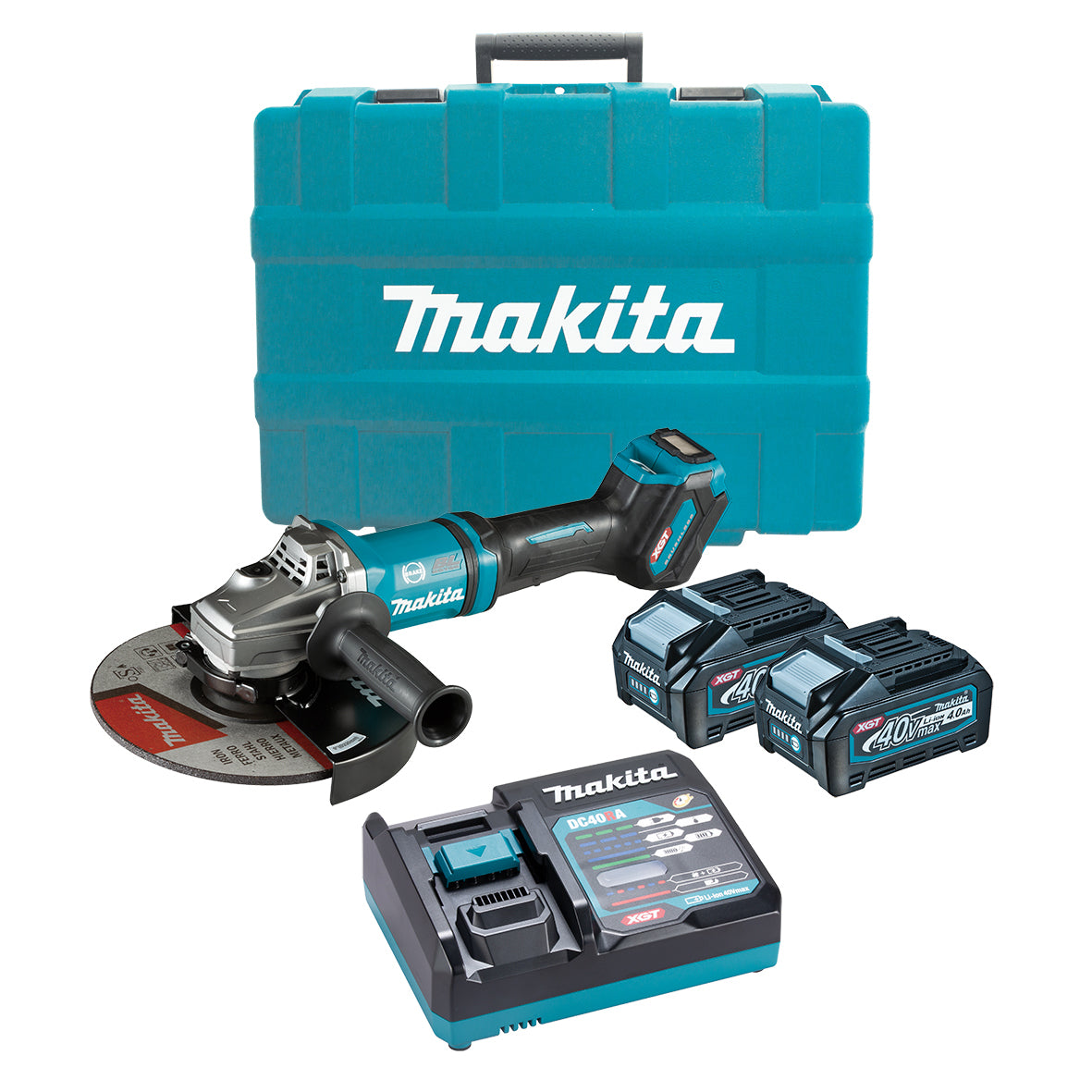 Makita Tools - 40V Max Brushless 230mm (9") Angle Grinder Kit - Includes 2 x 4.0Ah Batteries Single Port Rapid Charger & Plastic Case | GA038GM201