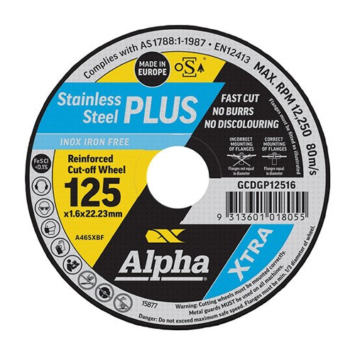 Alpha Stainless Steel Plus | 125 x 1.6mm Cutting Disc - Bulk