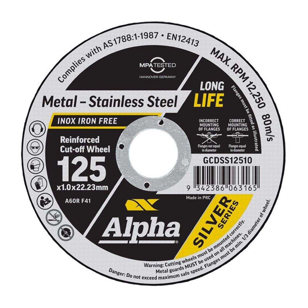 Alpha - Slab Cutting Disc 125 x 1.0mm Silver Series Pack of 100
