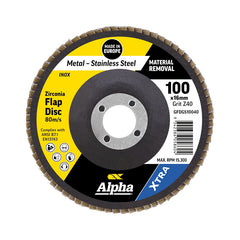 Alpha Flap Disc 125mm Z40 Grit Zirconia Aluminium Back Xtra Bulk (Pkt 10)