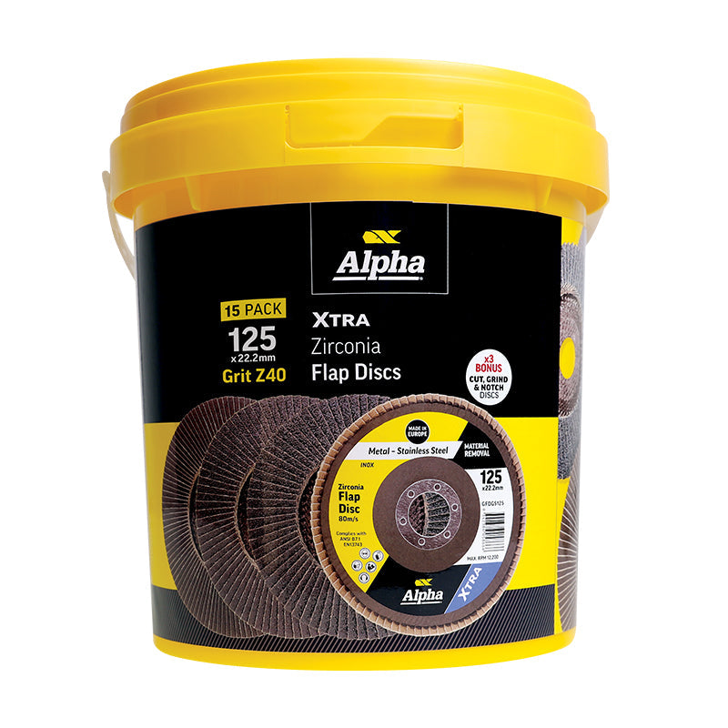 Flap Disc 125mm Z40 Grit Zirconia Xtra Tub (Pk 15) Bonus GCGGS12525 x 3