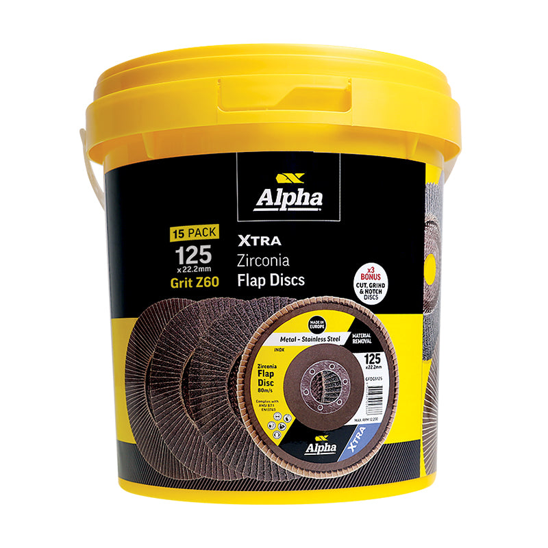 Flap Disc 125mm Z60 Grit Zirconia Xtra Tub (Pk 15) Bonus GCGGS12525 x 3