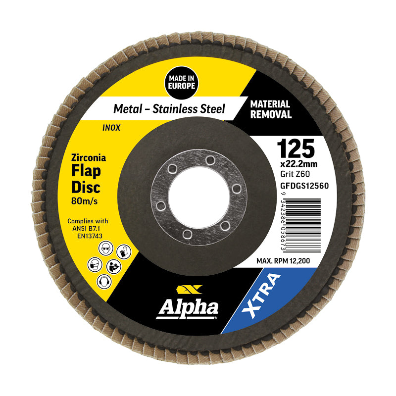 Flap Disc 125mm Z60 Grit Zirconia Xtra Tub (Pk 15) Bonus GCGGS12525 x 3