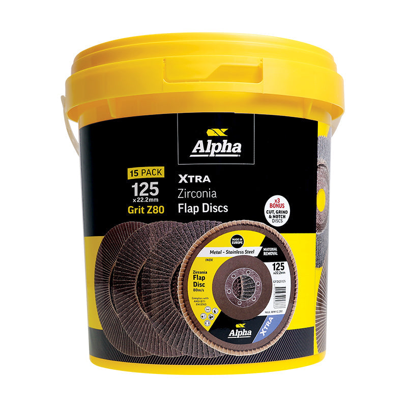 Flap Disc 125mm Z80 Grit Zirconia Xtra Tub (Pk 15) Bonus GCGGS12525 x 3