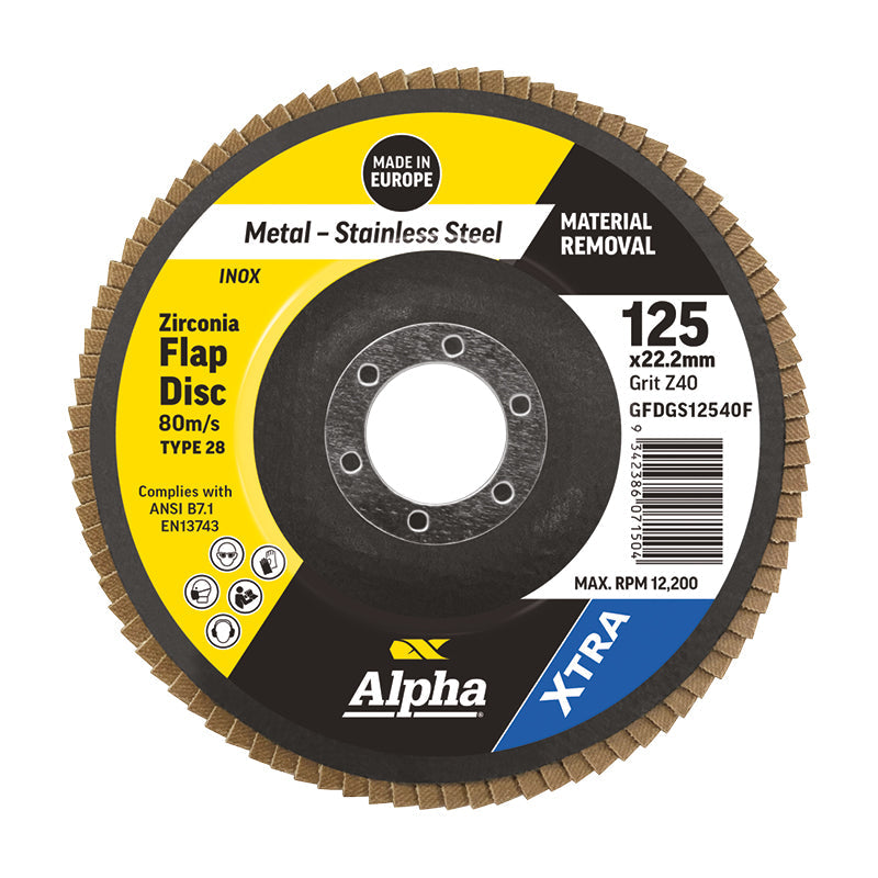 Flap Disc 125mm Z40 Grit Zirconia Type 28 Flat Xtra