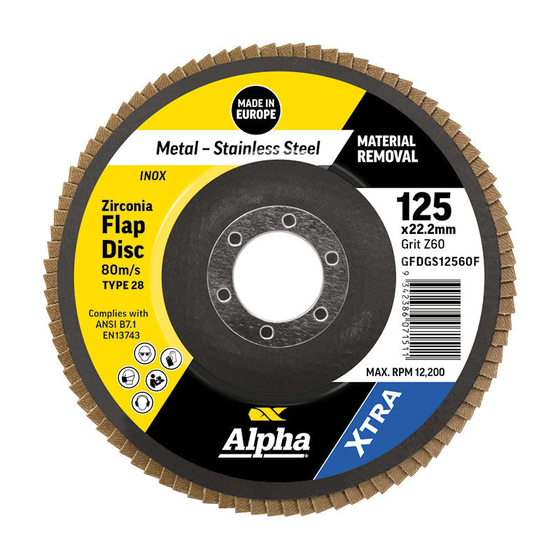 Flap Disc 125mm Z60 Grit Zirconia Type 28 Flat Xtra