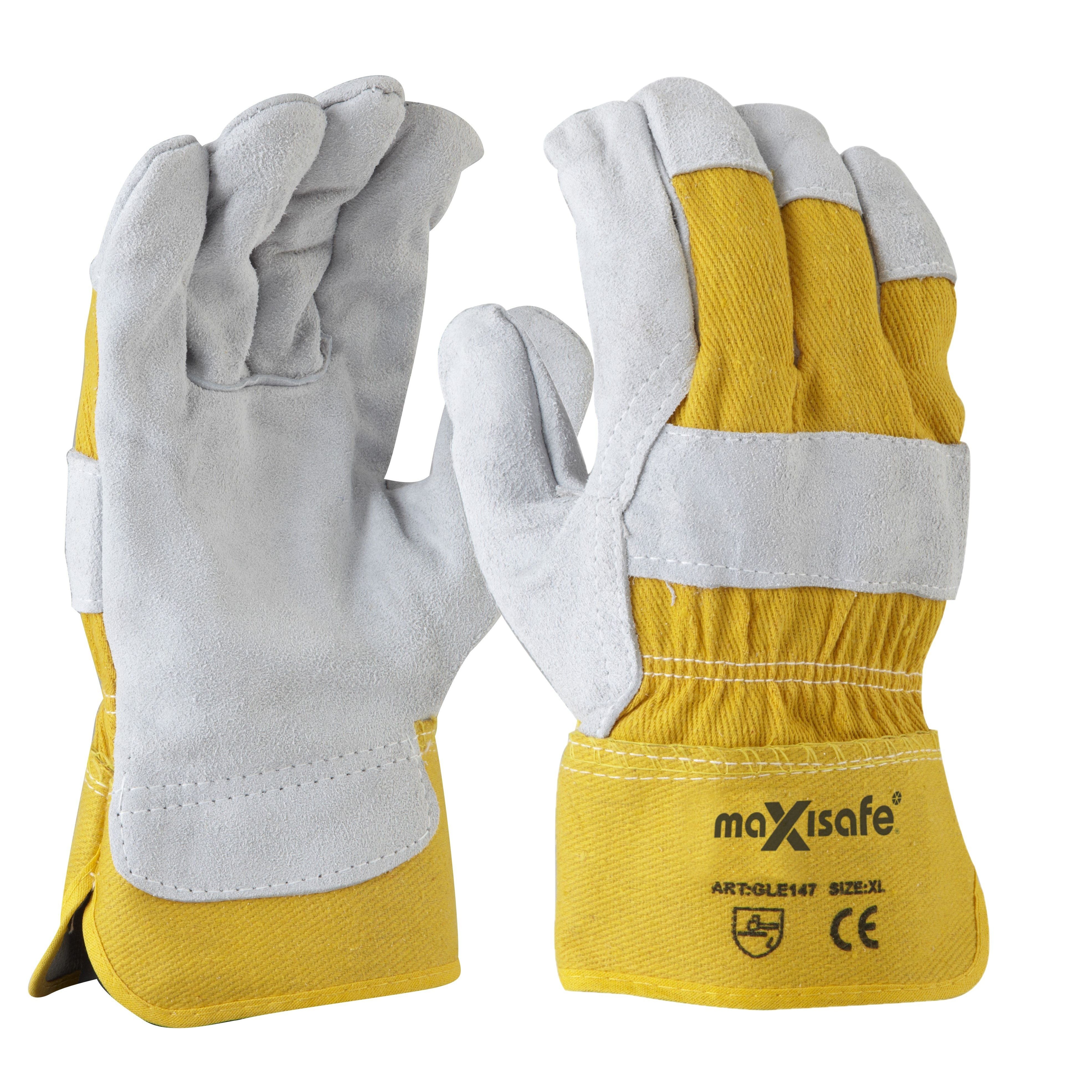Maxisafe - Workman Grey Split Palm, Yellow Cotton Back Glove - XLarge
