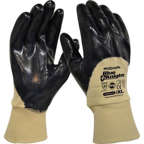 Maxisafe - Blue Knight Nitrile 3/4 Dipped Glove, Knit Wrist - Large