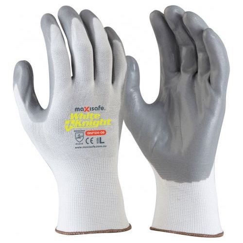 Maxisafe White Knight Nylon Glove with Foam-Nitrile Palm Coating | GNF124 XSmall