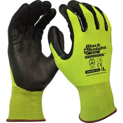Maxisafe - Black Knight Hi-Vis Yellow Nylon Glove, Nitrile Coated | GNH292
