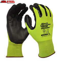 Maxisafe - Black Knight Hi-Vis Yellow Nylon Glove with Gripmaster Palm Coating Technology (Pkt 12) - Large | GNH292-09