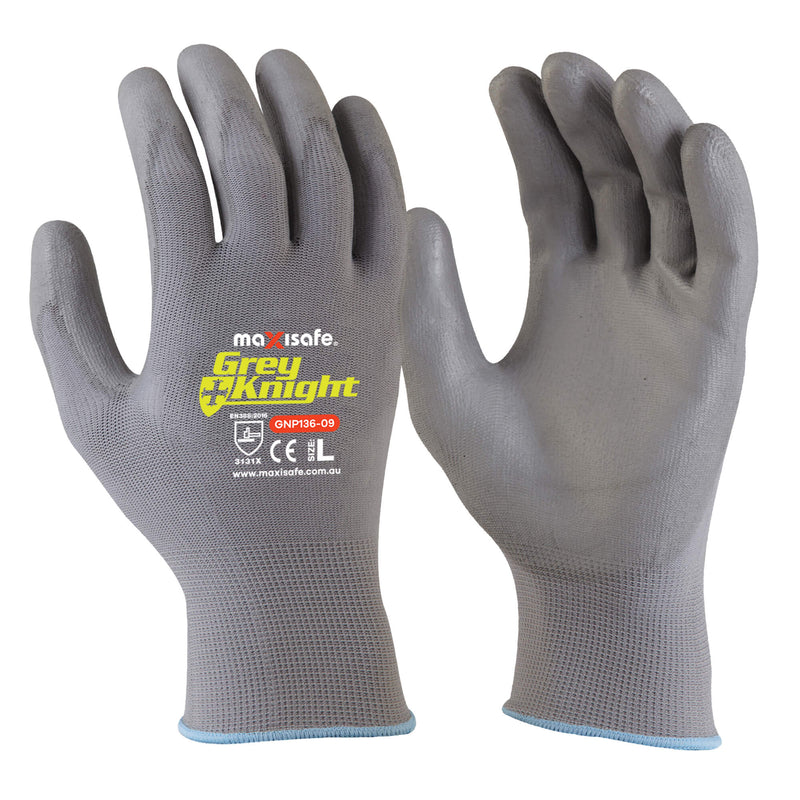 Maxisafe - Grey Knight Nylon PU Coated Nylon Glove - XSmall - Red