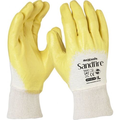 Maxisafe Sandfire Yellow Nitrile 3/4 Dipped Jersey Glove | GNY125 Small