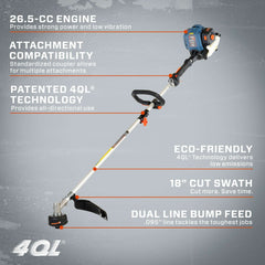 Senix - 4QL® 26.5cc 4-Stroke Petrol Straight-Shaft Line Trimmer | GTS4QL-L-EU