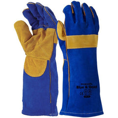 Maxisafe - Blue & Gold Welders Gauntlet - Reinforced & Cross-Stitched