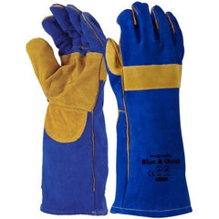 Maxisafe - Blue & Gold Welders Gauntlet - Reinforced & Cross-Stitched