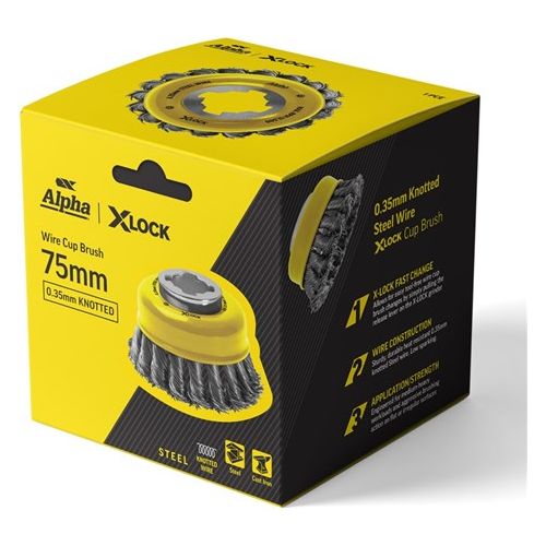 Alpha Cup Brush X-Lock 75mm Steel Wire | 0.35mm Knotted