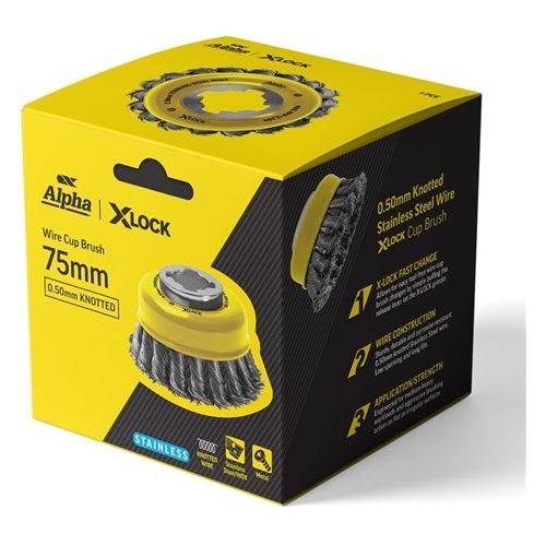 Alpha Cup Brush X-Lock 75mm Stainless Steel Wire | 0.50mm Knotted