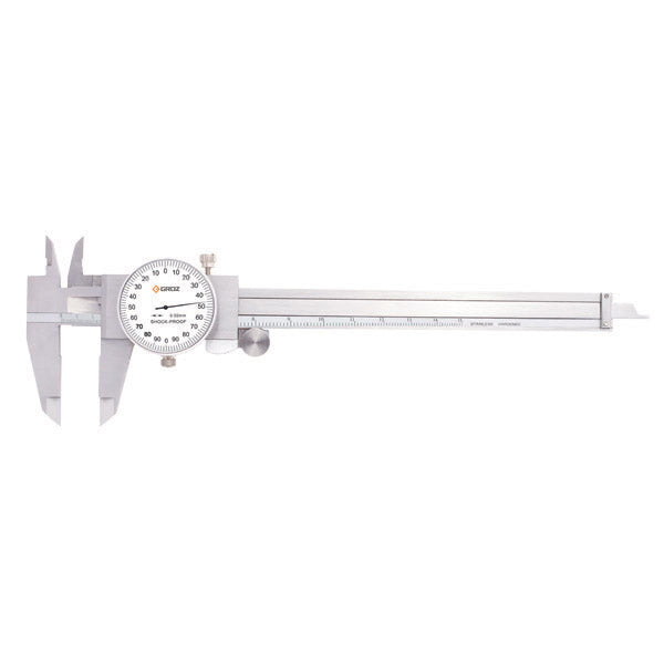 ITM - DLC/200 GROZ DIAL CALIPER, METRIC 0-200MM, 0.02MM, WHITE FACE, RANGE PER REVOLUTION:2MM, WITH THUMB WHEEL | GZ-16063