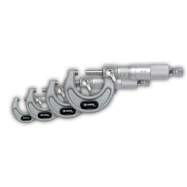 ITM - MM/0-100/ST4 GROZ OUTSIDE MICROMETER SET, 4 PIECE, 0 -100MM, 0.01MM, RATCHET STOP, PAINTED FRAME | GZ-16110