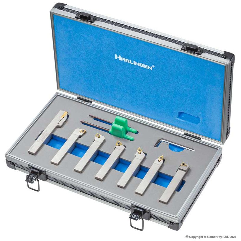 Harlingen - Indexable 7 Piece Nickel Plated Carbide Lathe Tool Set - 12mm | H-11-126-T20