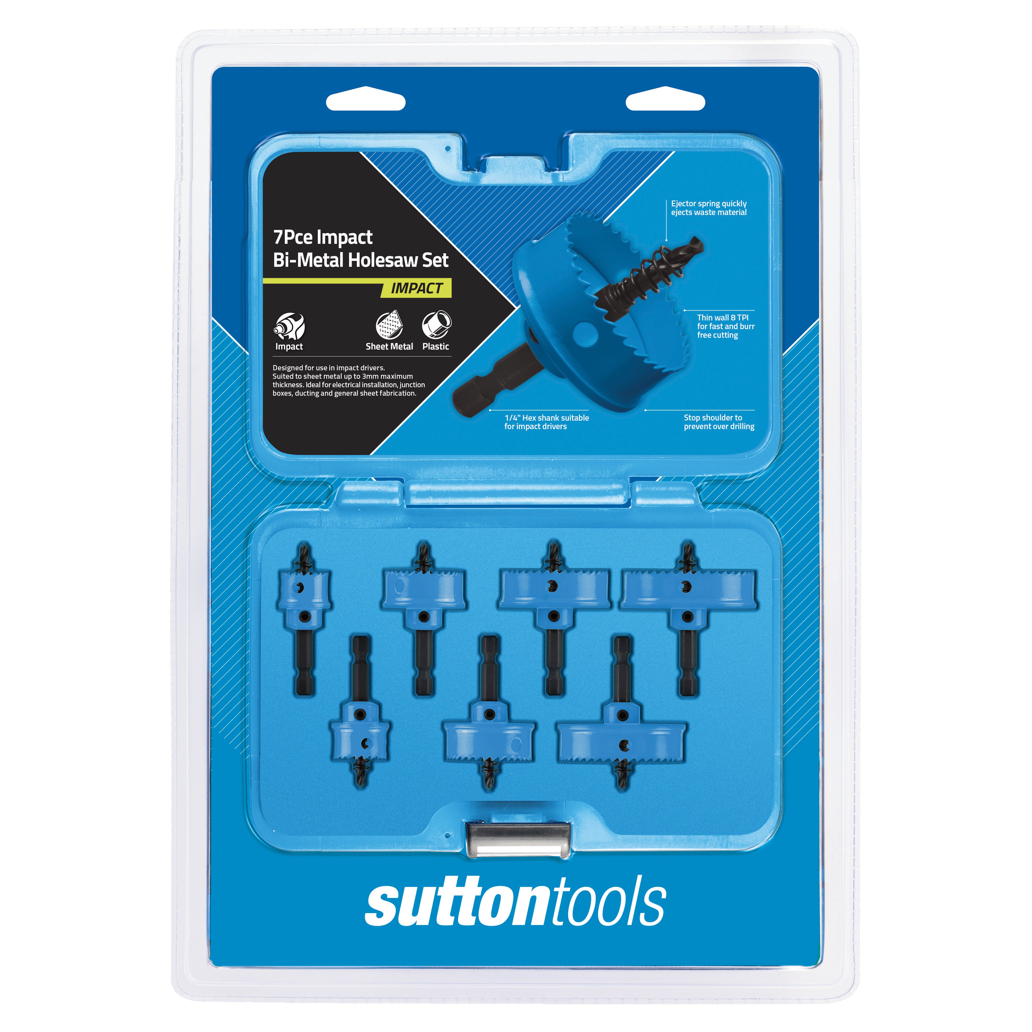 Sutton - Holesaw H119 Bi-Metal Impact Hex Shank Set 19-38mm 7Pc | H119S7