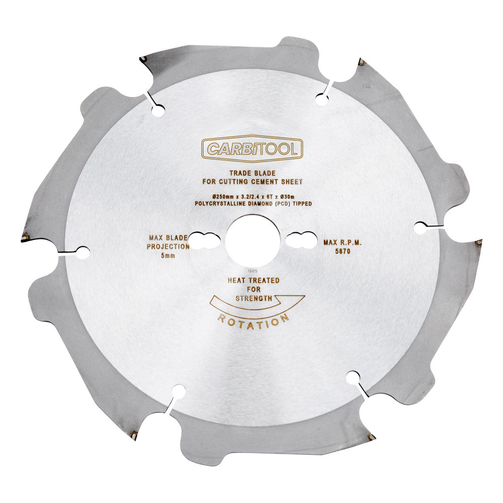 Austsaw - 250mm (10In) Polycrystalline Diamond Blade 25.4mm Bore 6Pcd 6Tct Teeth | PCD250